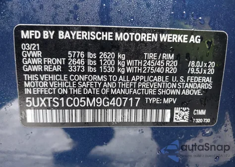 2021 BMW X3 Phev xDrive30E from USA, damaged, VIN 5UXTS1C05M9G40717